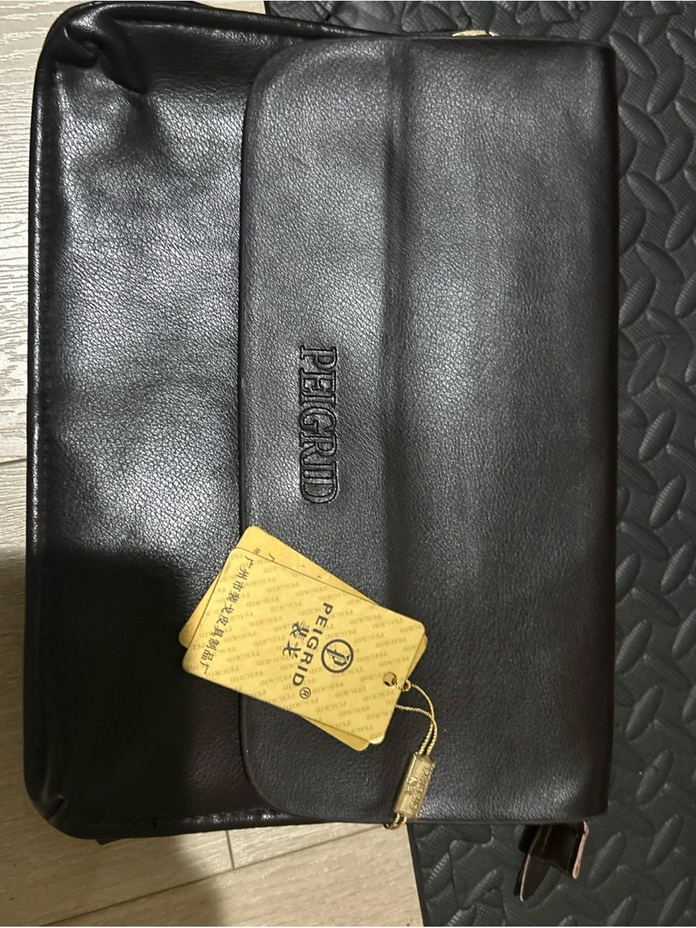 Black Leather Men's Briefcase with Front Flap